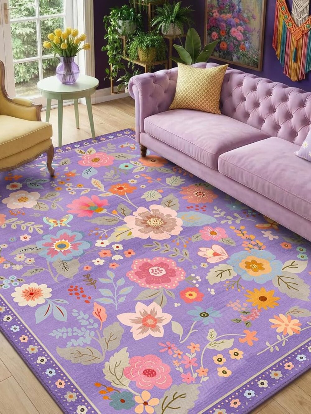 Floral Nursery 5x7 Area Rugs Washable Print Boho Cute Carpet Non Slip Flower Low